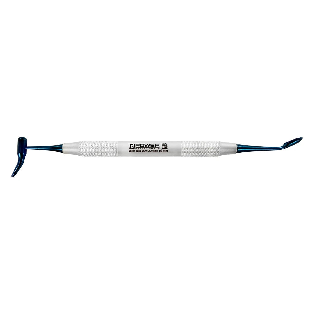 Full horizontal view of the Power Sinus Bone Graft Packer & Carrier (2–10 mm), double-ended titanium instrument