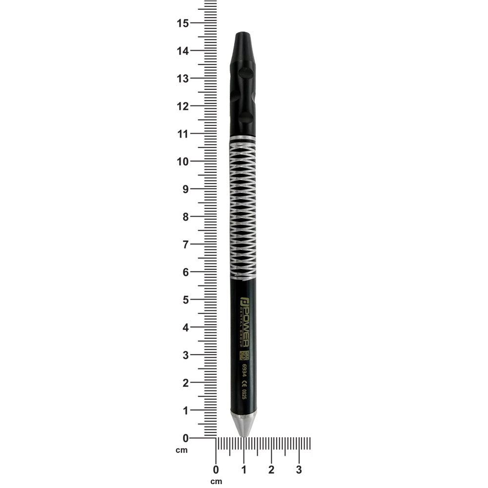 Black Edition micro blade scalpel handle shown next to ruler for 152 mm length reference