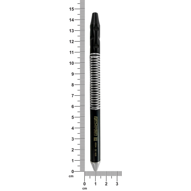 Black Edition micro blade scalpel handle shown next to ruler for 152 mm length reference