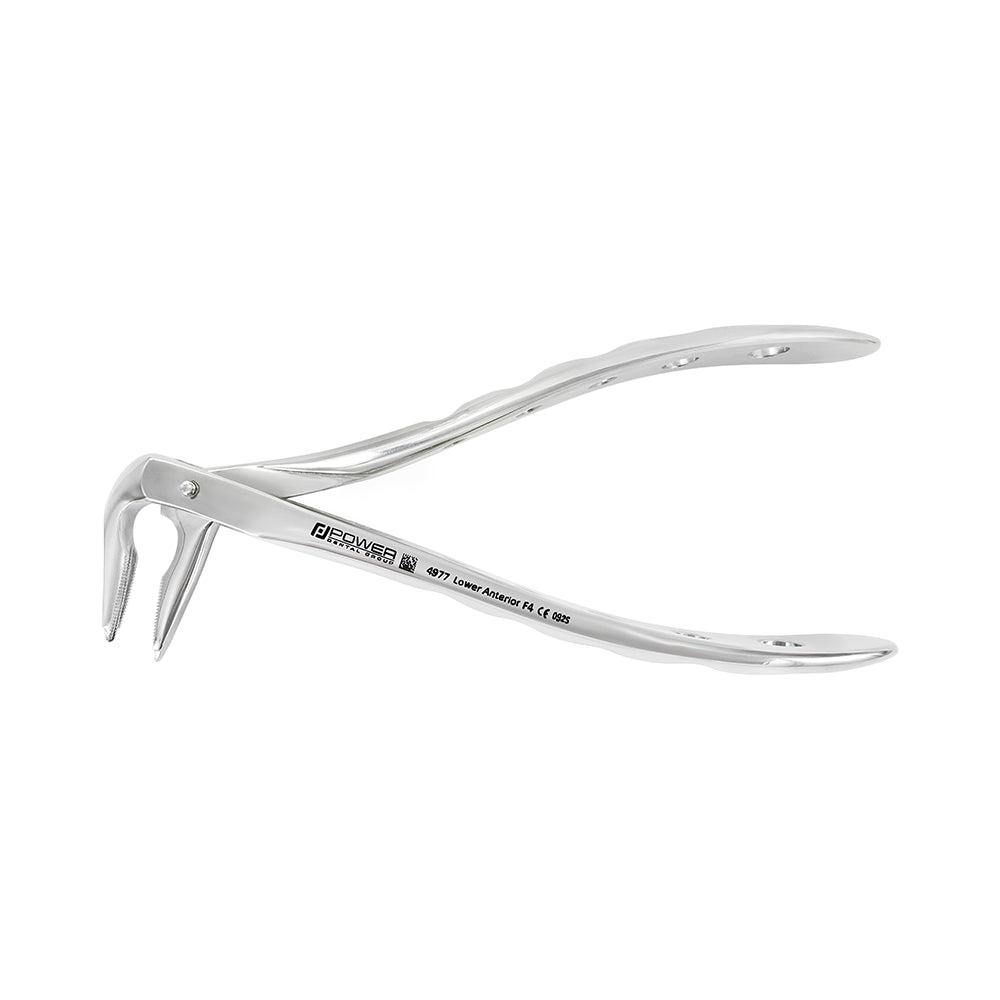 Open view of Power Ash F4 lower anterior atraumatic extraction forceps with modified slim beaks – SKU 4977
