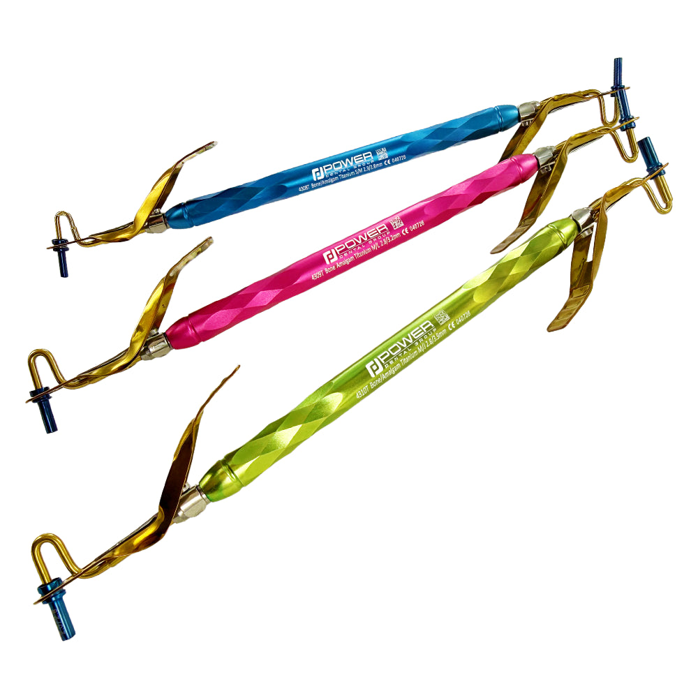 Power Bone Carrier Kit – Double-Ended, Titanium – Set of 3 angled group view with blue, pink, and green handles