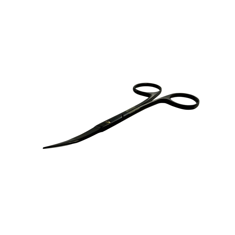 Angled product view of Power Bow Goldman-Fox Scissors – Curved, 4.9 in (12.5 cm) – Black Titanium