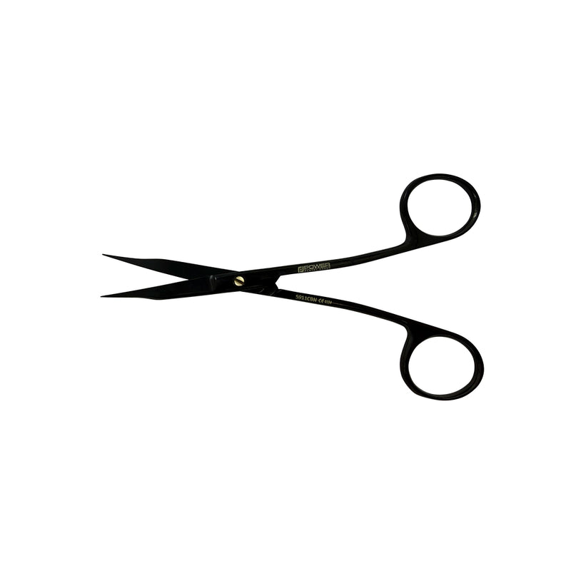 Open view of Power Bow Goldman-Fox Scissors – Curved, 4.9 in (12.5 cm) – Black Titanium