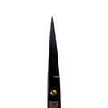 Fine blade tip detail of Power Bow iris scissors with black titanium coating