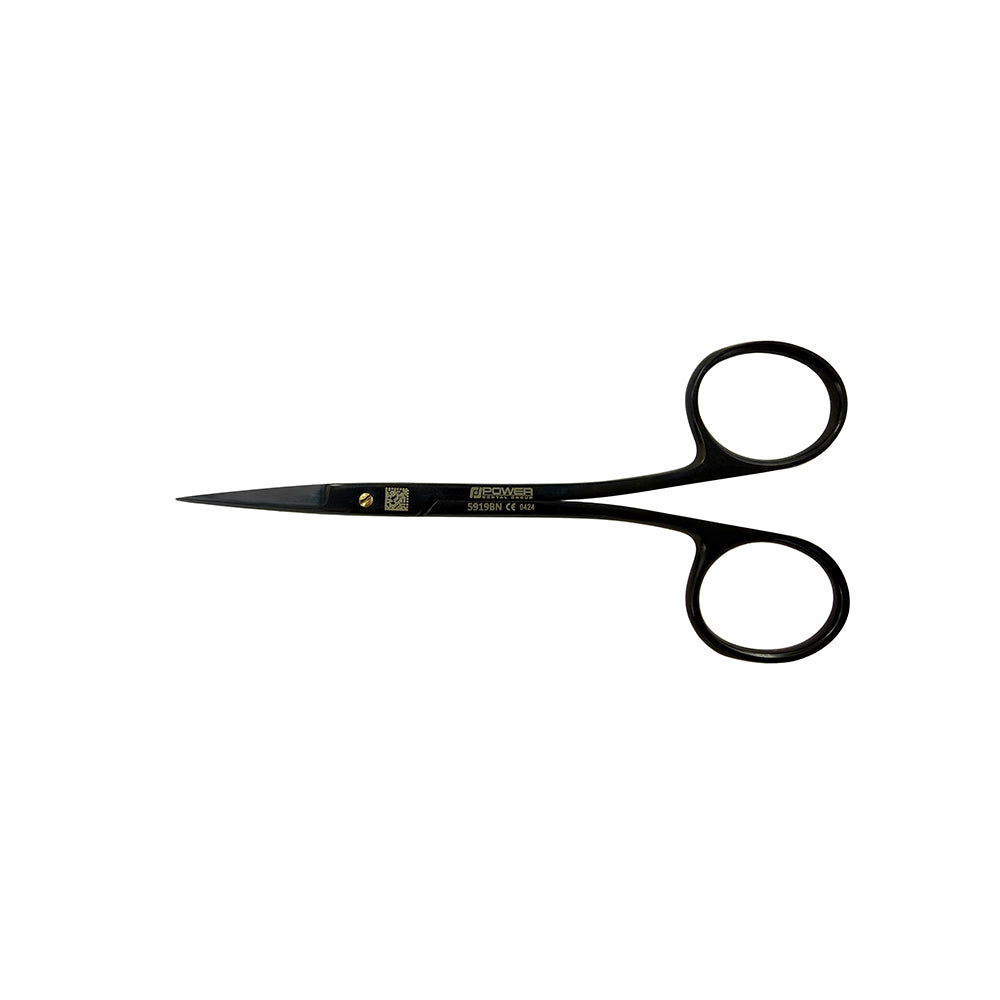 Closed position of Power Bow iris scissors straight 11.5 cm black edition