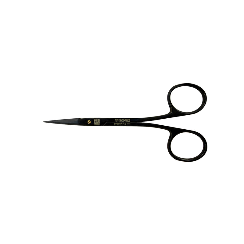 Closed position of Power Bow iris scissors straight 11.5 cm black edition