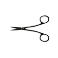 Open view of straight Power Bow Iris scissors with black titanium finish