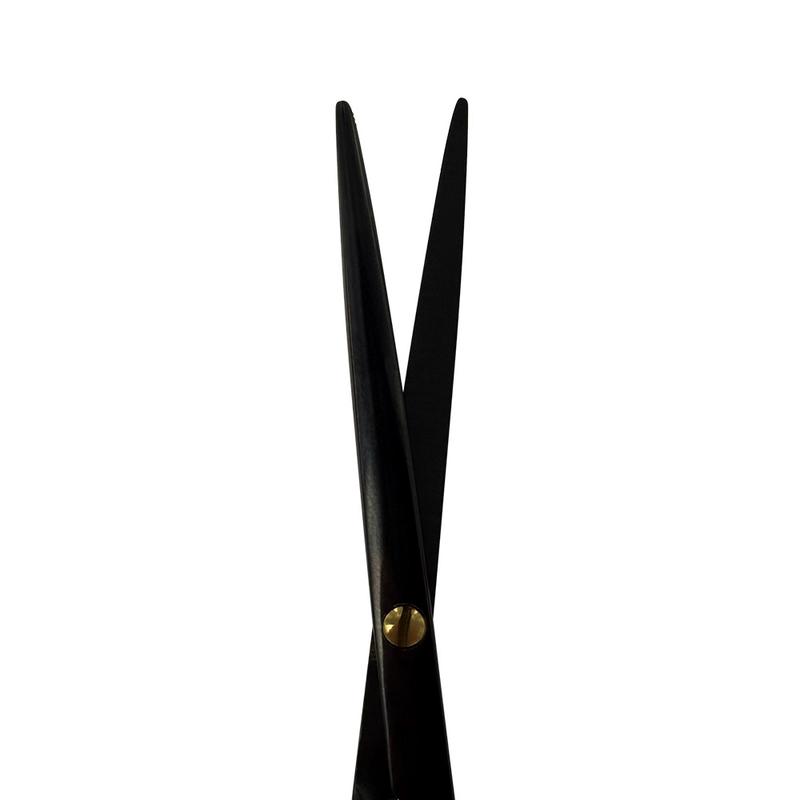 Detailed view of the curved rounded-tip blades on Power Bow Metzenbaum scissors