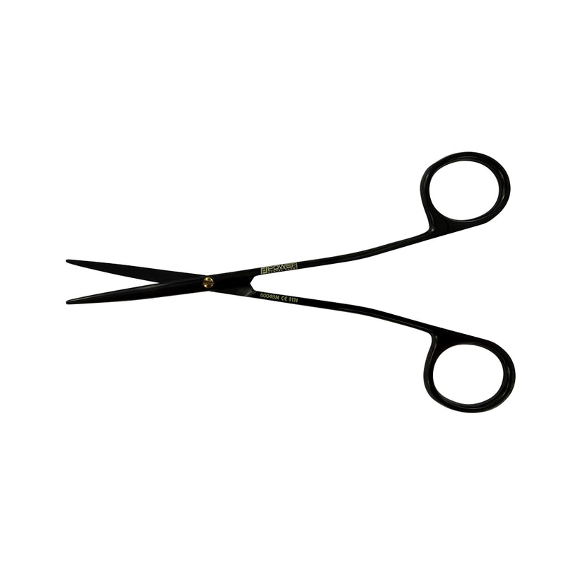 Open view of curved Power Bow Metzenbaum scissors with Black Titanium finish