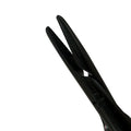 Tungsten carbide gripping surface detail on black titanium finish Castroviejo needle holder