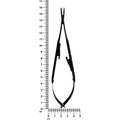 Power Castroviejo curved needle holder shown with ruler indicating 16 cm length