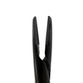 Fine jaw detail of straight Castroviejo needle holder, titanium Black Edition