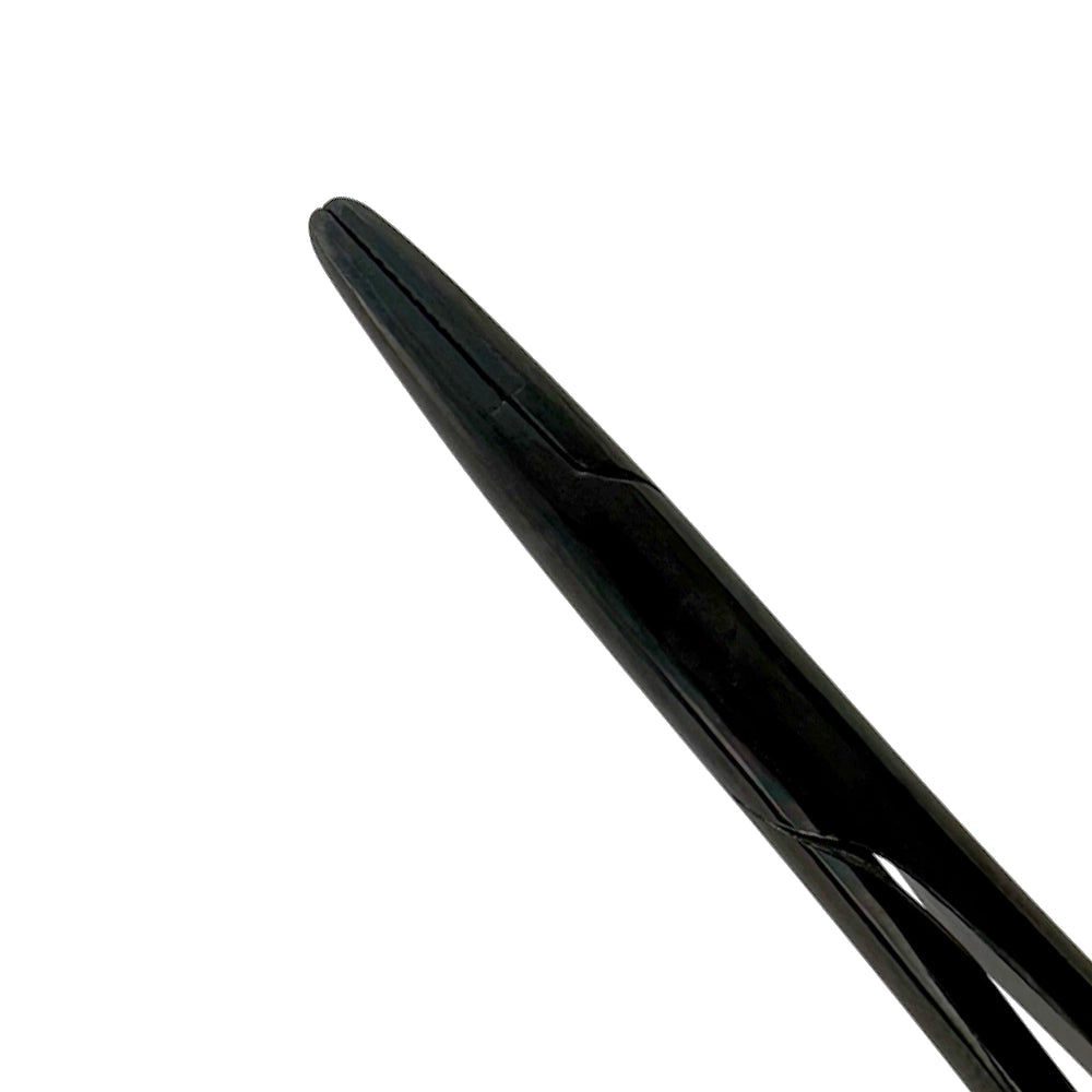 Macro view of straight tungsten carbide gripping jaws on Power Castroviejo needle holder 5514BN