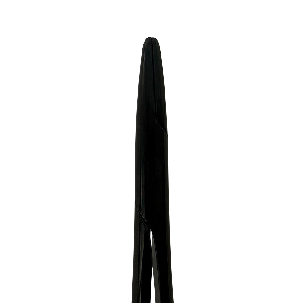 Detailed view of tungsten carbide gripping tips on Power straight Castroviejo needle holder
