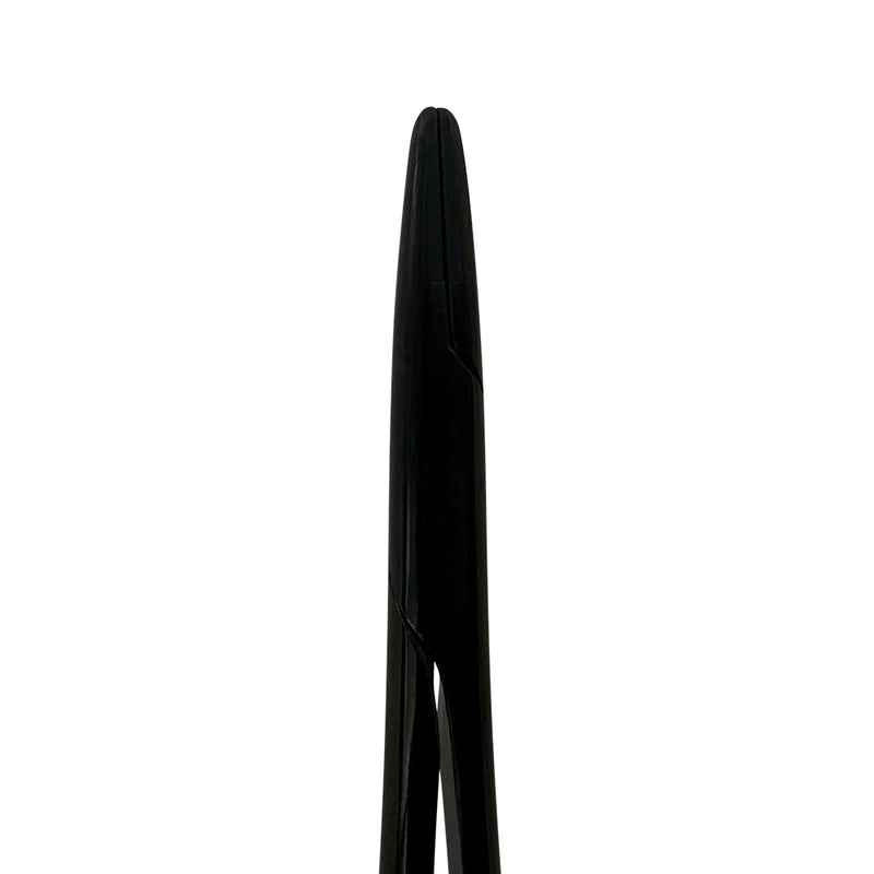 Detailed view of tungsten carbide gripping tips on Power straight Castroviejo needle holder