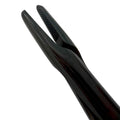 Detailed macro view of the Power Castroviejo straight open-back needle holder in black titanium finish