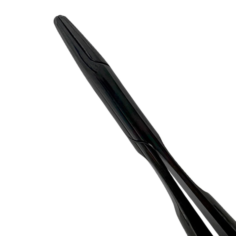 Close-up of the straight tungsten carbide needle-gripping end on Power Castroviejo holder 5409B