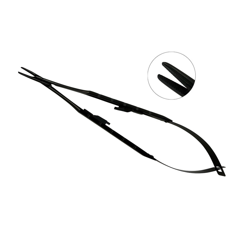 Power Castroviejo straight 16 cm needle holder with black titanium finish and carbide gripping jaws