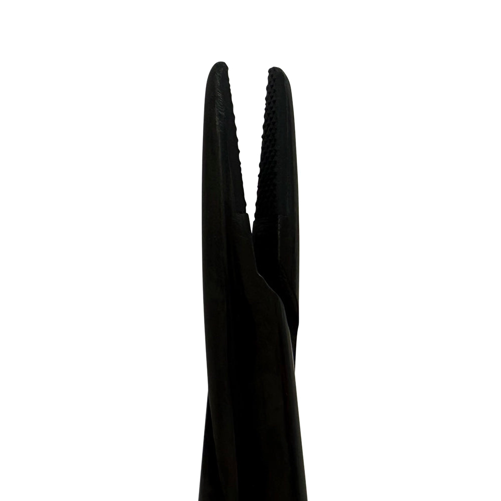 Close-up of straight Castroviejo needle holder jaws, Power Black Titanium