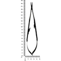 Power straight Castroviejo needle holder beside ruler for 18.5 cm length reference