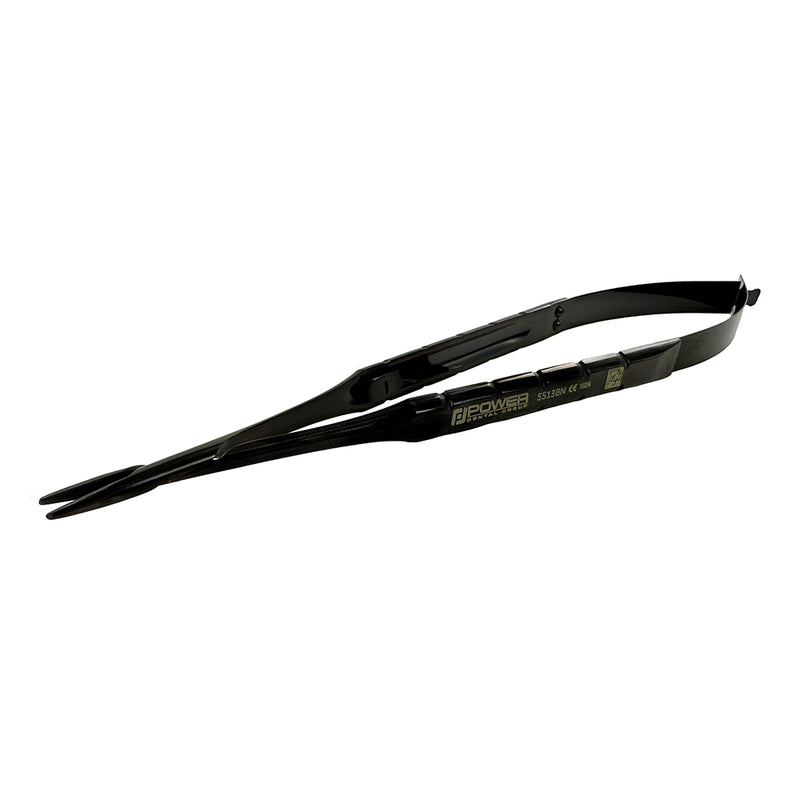 Side view of 16 cm Power Castroviejo straight needle holder with black titanium finish