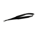 Angled view of curved Power Castroviejo Super Cut tissue cutting scissors with black titanium finish