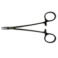 Horizontal view of straight Power Crile-Wood 15 cm needle holder in black titanium finish