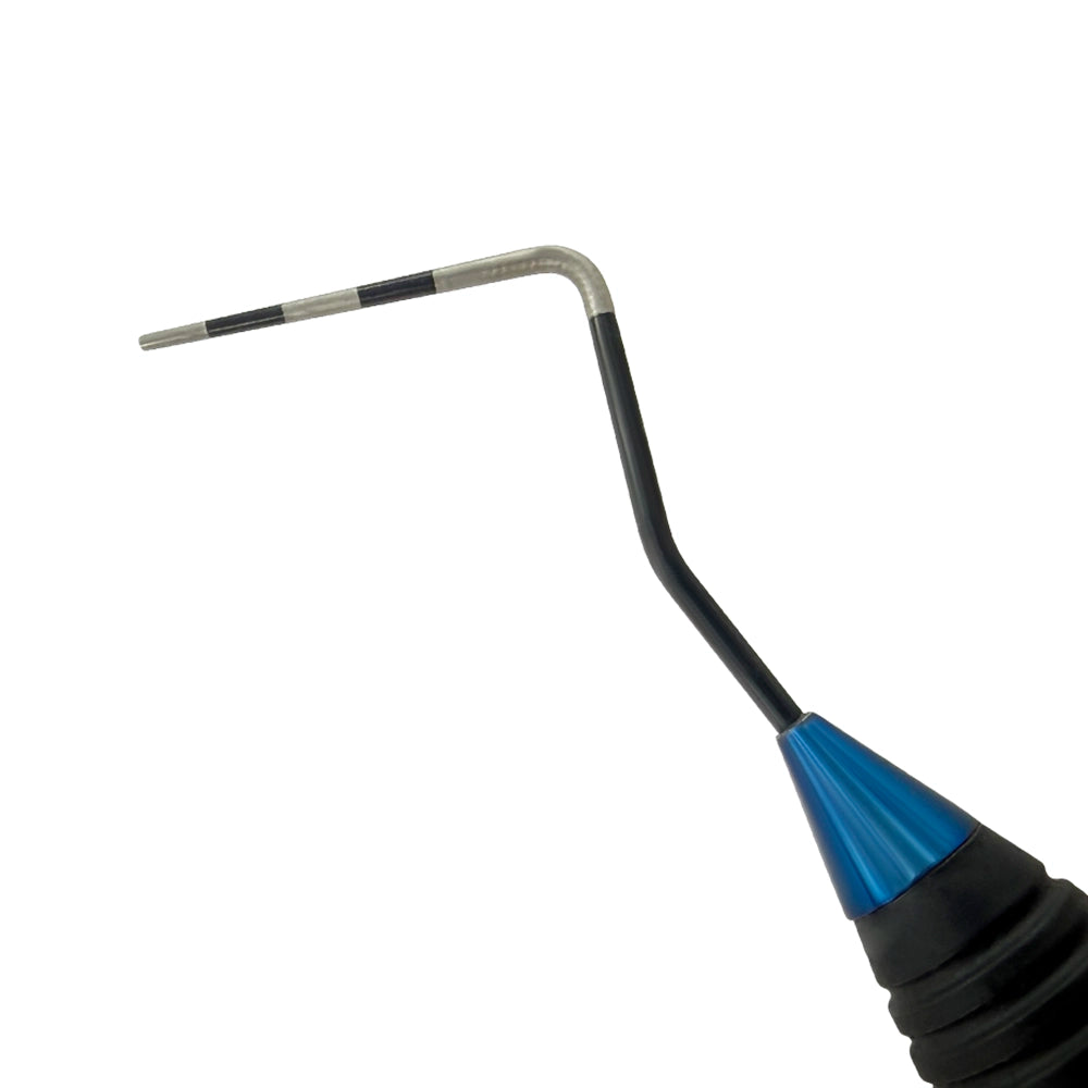 Macro close-up of CP12 periodontal probe tip with 3-6-9-12 mm markings