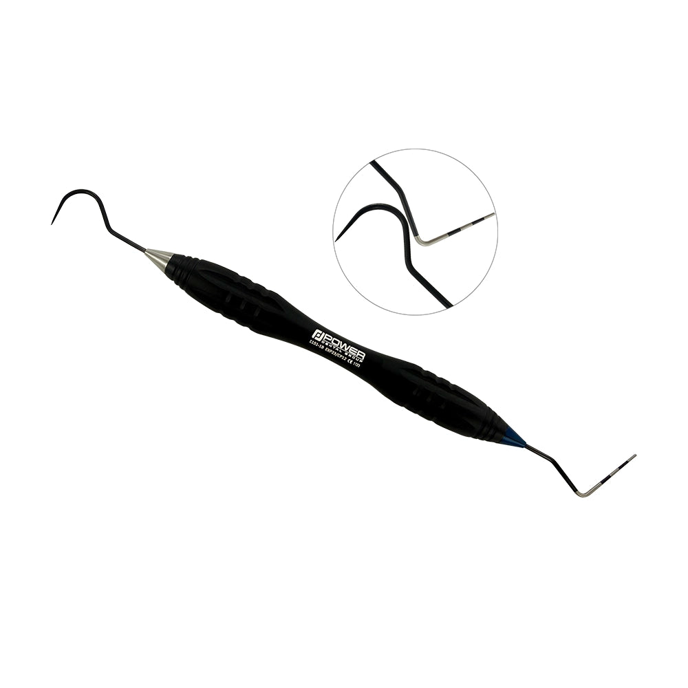 EXP23/CP12 explorer and periodontal probe Black Edition from the kit with inset tip detail (3-6-9-12 mm)