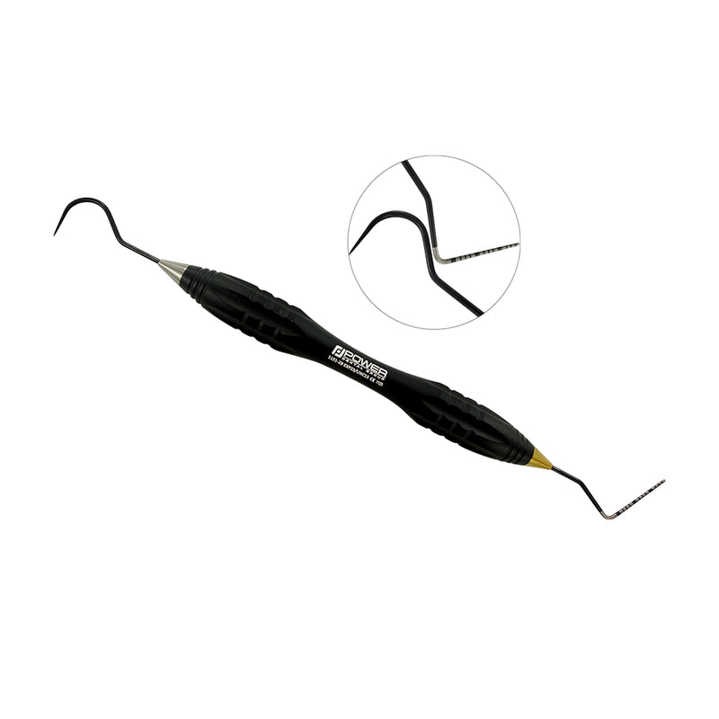 EXP23/UNC15 explorer and periodontal probe Black Edition from the kit with inset tip detail (1-15 mm)
