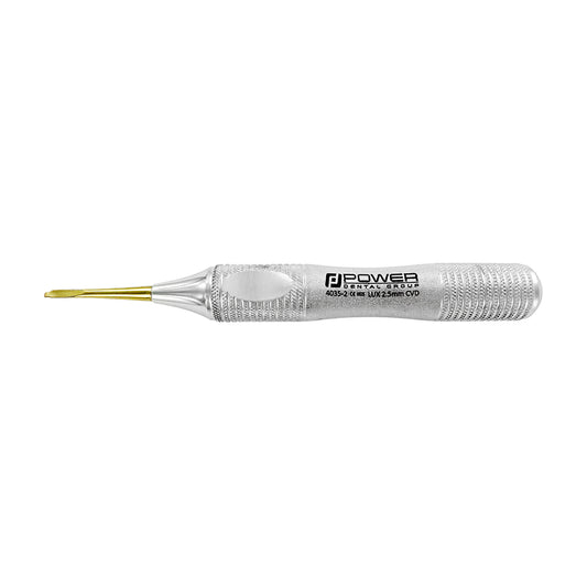 Power Flex Luxator curved 2.5 mm titanium serrated dental instrument side view