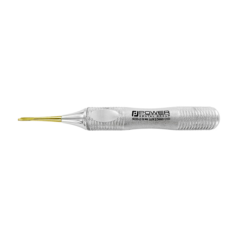 Power Flex Luxator curved 2.5 mm titanium serrated dental instrument side view