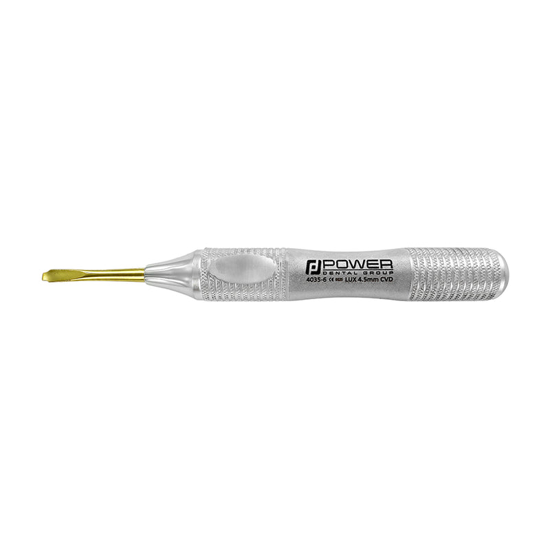 Power Flex Luxator curved 4.5 mm titanium serrated dental instrument side view