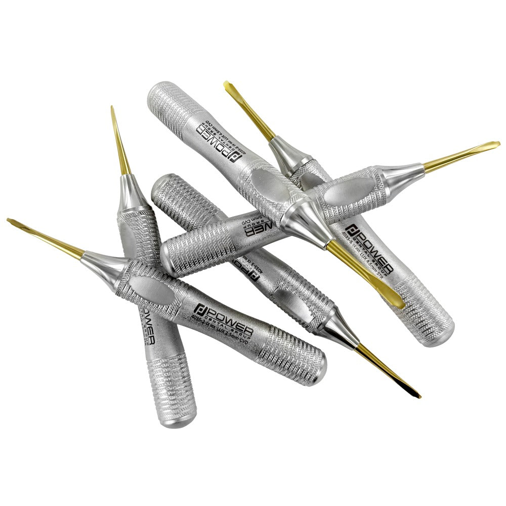 Power Flex Luxator Kit 4035S showing short-tip instruments with diamond-knurled stainless steel handles
