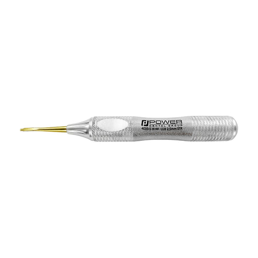 Power Flex Luxator straight 2.5 mm titanium serrated dental instrument side view