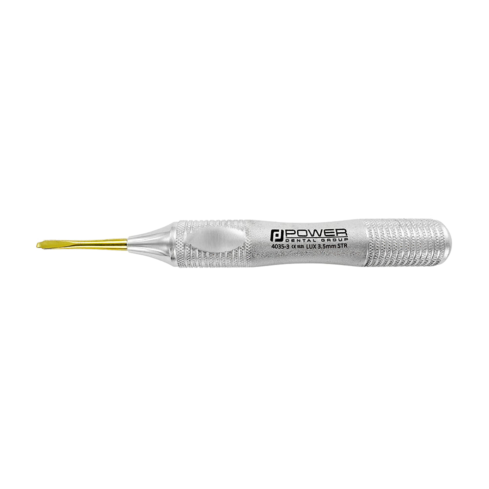 Power Flex Luxator straight 3.5 mm titanium serrated dental instrument side view