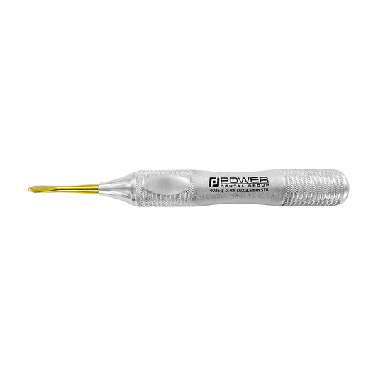 Power Flex Luxator straight 3.5 mm titanium serrated dental instrument side view