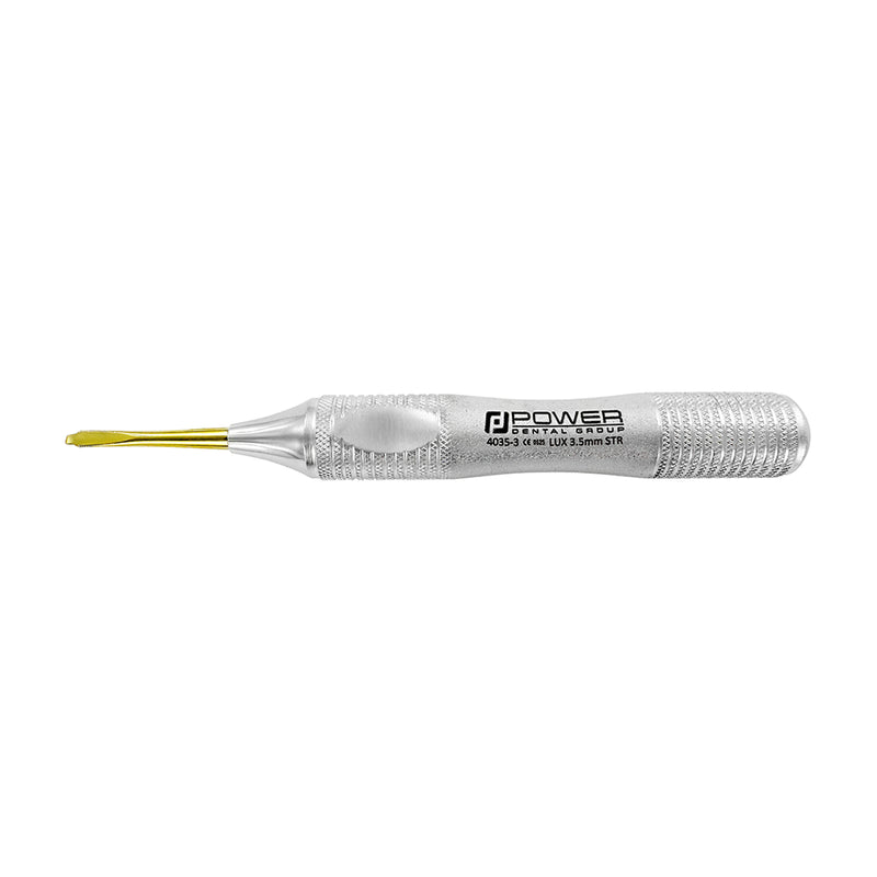 Power Flex Luxator straight 3.5 mm titanium serrated dental instrument side view
