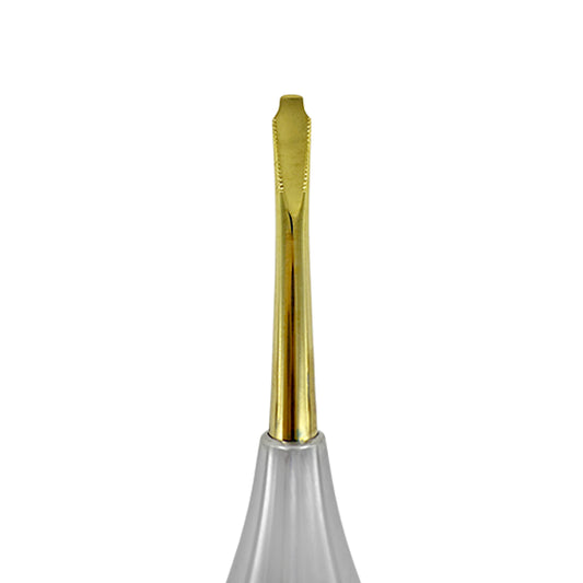 Close-up of the straight 4.5 mm short serrated titanium tip on Power Flex Luxator 4035S-5