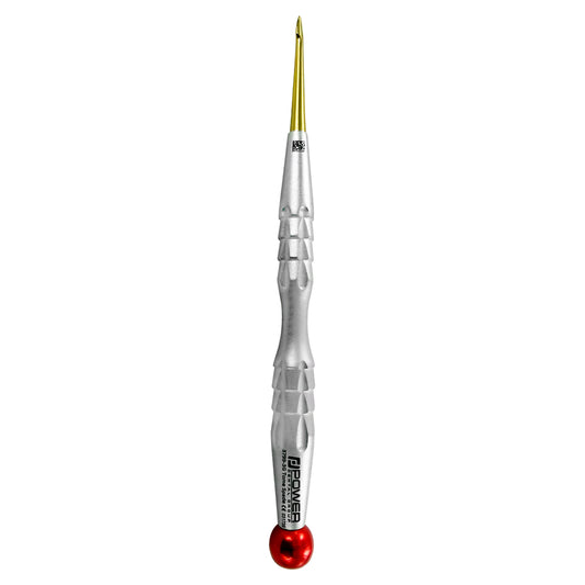 Vertical full view of the Power Flex PDL Spade Luxatome straight gold titanium with a red color-coded handle end