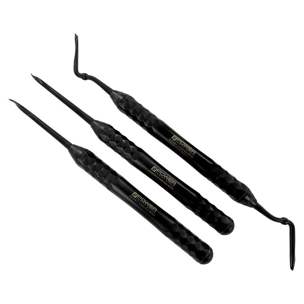 Power Flex Twist Root Pick Kit – Titanium Black Edition, Set of 3 with anterior left, anterior right, and posterior root pick instruments from the Power Line collection.