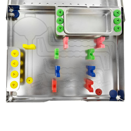 Top view of Power Implant Guide Kit Cassette showing internal silicone retention layout and accessory tray