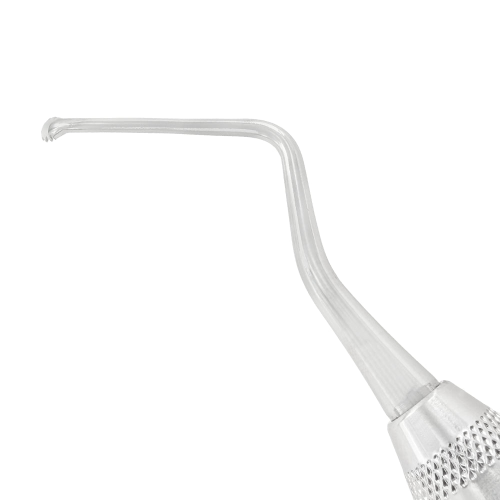 Macro view of serrated tip on Power Lucas Curette 84S, 2.2 mm, premium black edition