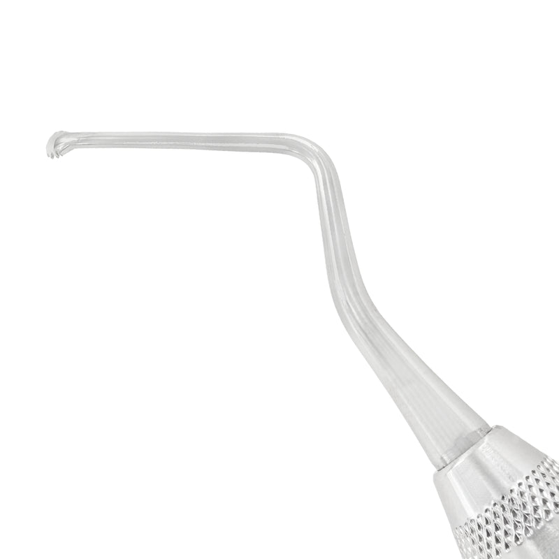 Macro view of serrated tip on Power Lucas Curette 84S, 2.2 mm, premium black edition