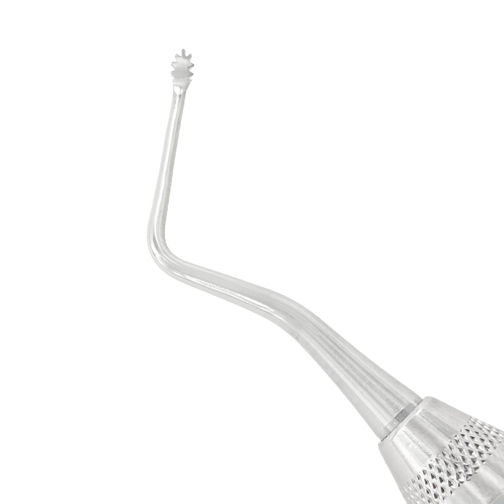 Close-up of angled serrated working end on Power Lucas Curette 84S, 2.2 mm