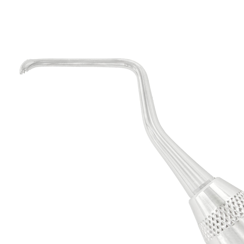 Macro view of serrated tip on Power Lucas Curette 85S, 2.8 mm, premium black edition