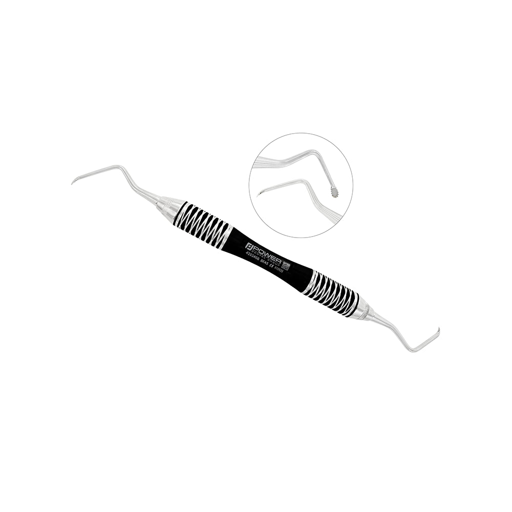 Power Lucas Curette 86AS angled serrated curette, 3.3 mm, premium black handle
