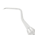 Macro view of serrated angled tip on Power Lucas Curette 86AS, 3.3 mm, premium black edition