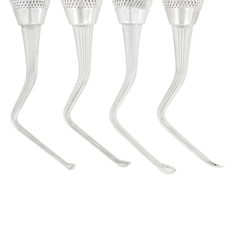 Close-up of serrated Lucas curette tips for effective granulation tissue removal