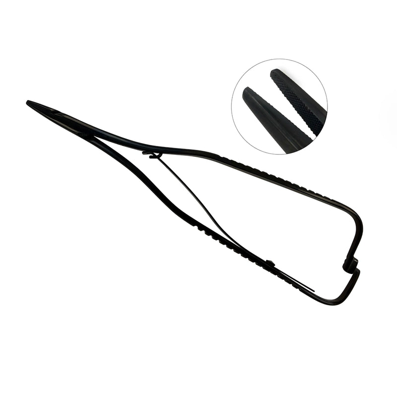 Power Mathieu straight thin-tip needle holder, 6.3 in (16 cm), with black titanium finish and tungsten carbide jaws